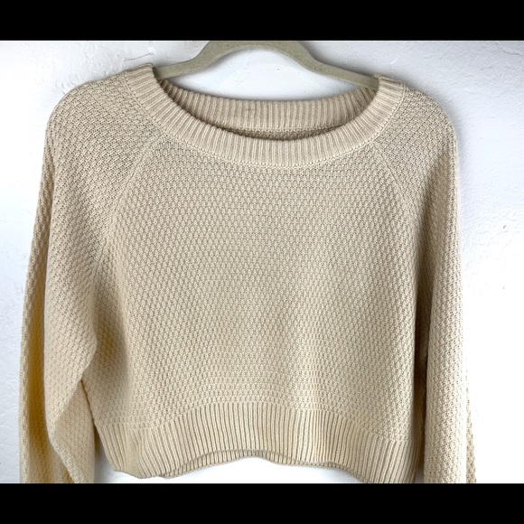 Crop Pullover Size M Acrylic Street Style Blogger Creme Knit Comfort Fashion - Picture 3 of 4